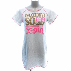 【中古】エックスガール x-girl Tシャツワンピース ミニ ロゴプリント 半袖 2 白 ホワイト /AU レディース