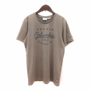 【中古】コロンビア Tシャツ カットソー クルーネック プリント 半袖 XL 茶 ブラウン 紺 ネイビー レディース