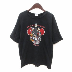 【中古】マウジー ディズニー Tシャツ カットソー クルーネック プリント 五分袖 F 黒 赤 グレー ? レディース