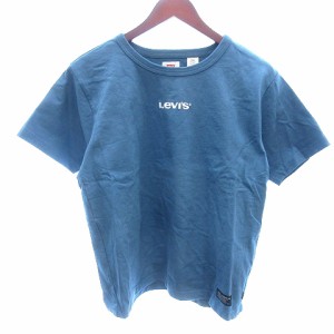 【中古】リーバイス Levi's カットソー Tシャツ ラウンドネック ロゴ 刺繍 プリント 半袖 S 水色 ライトブルー メンズ