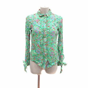 【中古】リーバイス Levi's シャツ ブラウス 花柄 長袖 XS 黄緑 ライトグリーン /YK レディース