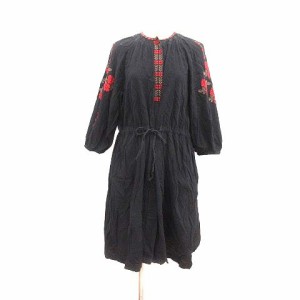 【中古】チャイルドウーマン CHILD WOMAN シャツワンピース フレア ひざ丈 ウエストマーク 長袖 花柄 F 黒 /YK