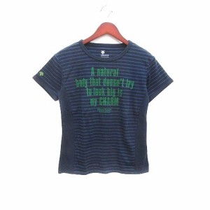 【中古】デサント DESCENTE Tシャツ カットソー ロゴプリント ボーダー 半袖 O 紺 ネイビー /YK メンズ