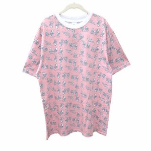 【中古】ディズニー Tシャツ カットソー 半袖 クルーネック ヤングオイスターズ イラスト プリント XL ピンク