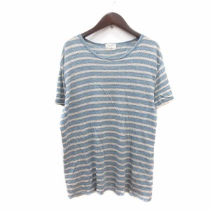 【中古】ジャーナルスタンダード カットソー Tシャツ クルーネック ボーダー 半袖 麻 リネン L 水色 グレー