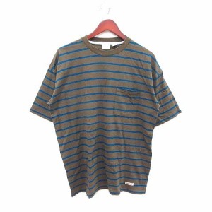 【中古】グッドウエア Good wear Tシャツ カットソー 半袖 クルーネック ボーダー L 茶 ブラウン 青 ブルー メンズ