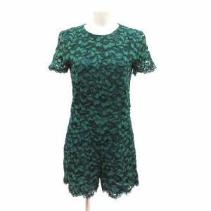 【中古】ザラウーマン ZARA WOMAN ショートパンツ オールインワン 半袖 総レース 花柄 XS 緑 グリーン /CT レディース