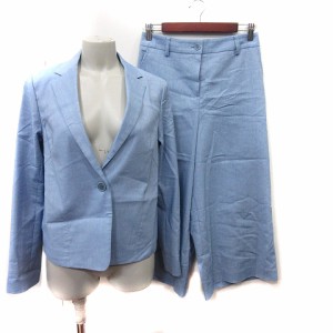 【中古】ジョルジュレッシュ セットアップ 上下 スーツ テーラードジャケット ワイドパンツ 麻混 リネン混 38 青 水色