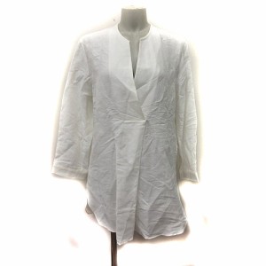 【中古】ザラウーマン ZARA WOMAN チュニック シャツ ブラウス 長袖 麻混 リネン混 白 ホワイト /YI レディース