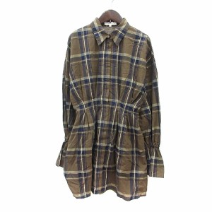 【中古】マウジー moussy ワンピース ミニ チェック 長袖 麻混 リネン混 1 茶 ブラウン /MN レディース