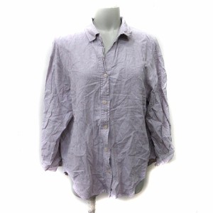 【中古】グローバルワーク GLOBAL WORK シャツ ブラウス スキッパーカラー 長袖 麻 リネン L ピンク /YI レディース