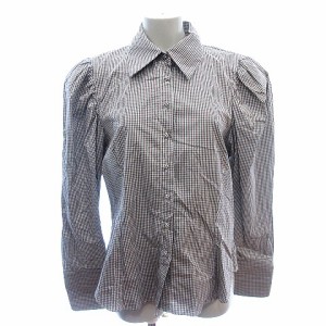 【中古】ザラ ZARA ステンカラーシャツ ブラウス チェック 長袖 L 茶 ブラウン /AU レディース