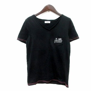 【中古】ロデオクラウンズワイドボウル RCWB カットソー Tシャツ Vネック プリント 半袖 S 黒 ブラック レディース