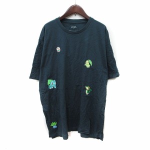 【中古】グラニフ graniph Tシャツ カットソー 半袖 ワッペン ピカチュウ XL 紺 ネイビー /YI メンズ