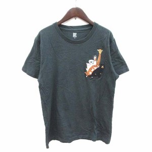 【中古】グラニフ graniph Tシャツ カットソー 半袖 クルーネック 刺繍 アニマル M 深緑 ダークグリーン /CT メンズ