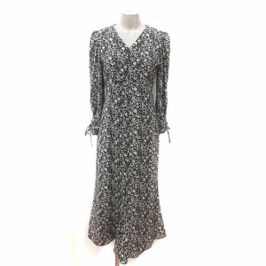 【中古】アンドクチュール And Couture ワンピース マキシ ロング 花柄 長袖 38 黒 ブラック 白 ホワイト レディース