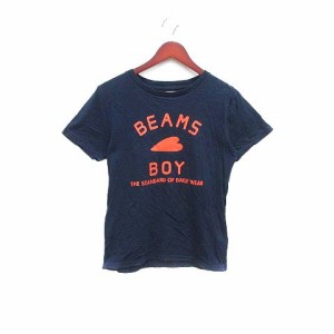 【中古】ビームスボーイ BEAMS BOY Tシャツ カットソー ロゴプリント 半袖 紺 ネイビー /YK レディース