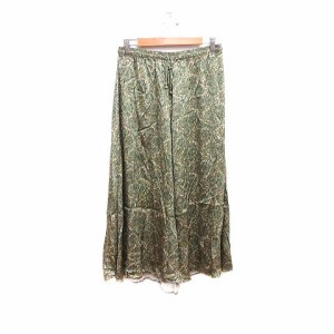 【中古】ザラ ZARA フレアスカート ロング 総柄 S 緑 グリーン /YK レディース