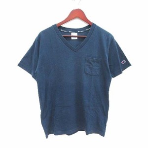 【中古】チャンピオン CHAMPION Tシャツ カットソー 半袖 Vネック ロゴワッペン M 紺 ネイビー /CT レディース