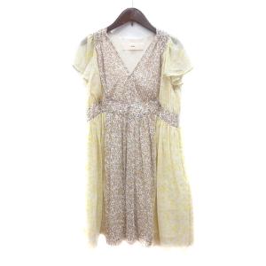 【中古】ファーファー furfur ワンピース ミニ 花柄 半袖 切替 黄色 イエロー /MN レディース