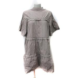 【中古】ファーファー furfur ワンピース ひざ丈 五分袖 ティアード F モカ /YI レディース