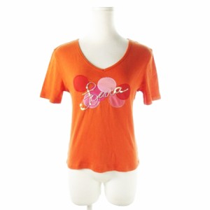 【中古】ソニア ソニアリキエル SONIA SONIA RYKIEL Tシャツ Vネック 半袖 スパンコール ロゴ ライン 38 オレンジ