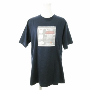 【中古】エレッセ ellesse Tシャツ カットソー クルーネック 半袖 プリント ロゴ L 紺 ネイビー /AH16 ☆ レディース