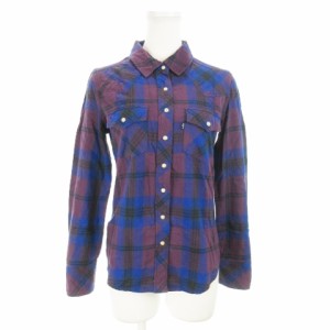 【中古】リーバイス Levi's ネルシャツ ウエスタン 長袖 コットン ネップ チェック ロゴ 小さいサイズ XS 紫 パープル