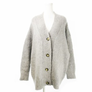 【中古】ザラ ZARA KNIT カーディガン ニット Vネック 長袖 モヘア混 ボリューム ふんわり リラクシー L グレー