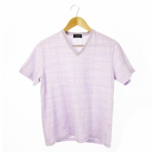 【中古】メンズビギ MEN'S BIGI Tシャツ カットソー Vネック 半袖 切替 ワンポイント ストレッチ 杢 L 紫 ラベンダー