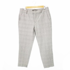 【中古】ザラウーマン ZARA WOMAN パンツ スラックス クロップド サブリナ ストレッチ スリット チェック 38 グレー