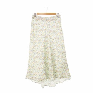 【中古】ザラ ZARA スカート フレア ロング ツヤ 薄手 ローズ ボタニカル 花柄 総柄 M 白 ホワイト /AH24 レディース