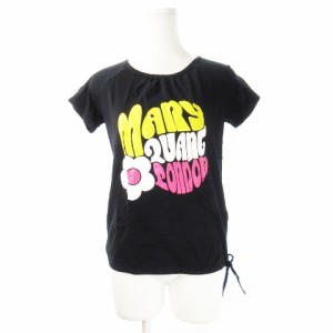 【中古】マリークワント MARY QUANT LONDON カットソー Tシャツ 半袖 裾ギャザー プリント M 黒