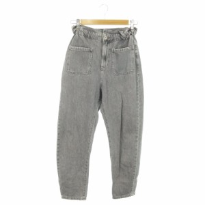 【中古】ザラ ZARA パンツ デニム ジーンズ ワイド テーパード カーブ ハイウエスト コットン ウエストゴム 36 グレー