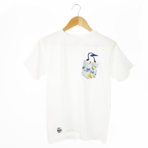 【中古】チャムス CHUMS Tシャツ カットソー ラウンドネック 半袖 ポケット ロゴ リゾート アロハ ワンポイント S 白