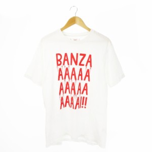 【中古】グラニフ graniph Tシャツ カットソー ラウンドネック 半袖 コットン イラスト プリント BANZAI! L 白