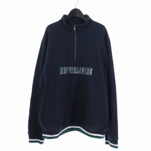 【中古】ハフ HUF シャドー モックネック トレーナー スウェット ハーフジップ XL ネイビー