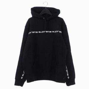 【中古】シュプリーム SUPREME 18AW TEXT STRIPE HOODED プルオーバー スウェット パーカー フーディ M 黒 ブラック