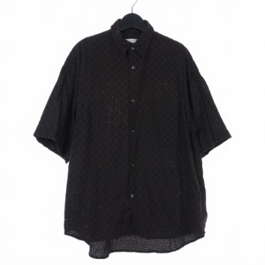 【中古】ウィム WYM レース 刺繍シャツ 半袖 M 黒 ブラック メンズ