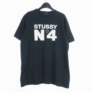 【中古】ステューシー 90S 00S 紺タグ オールドステューシー NO.4 シャネル ロゴ Tシャツ 半袖 L ブラック 