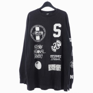 【中古】ステューシー STUSSY Tシャツ 長袖 マルチロゴ クルーネック プリント XL ブラック 黒