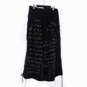 【中古】レー LEH HAND EMBROIDERY BAND WIDE PANTS 刺? ワイドパンツ スラックス M 黒 ブラック LEH 713 メンズ