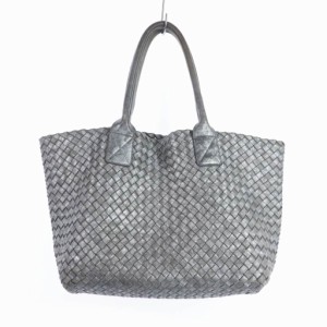 【中古】ボッテガヴェネタ BOTTEGA VENETA イントレチャート カバPM トートバッグ ショルダーバッグ レザー シルバー