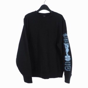 【中古】ステューシー STUSSY スウェット トレーナー プルオーバー 袖 刺? S 黒 ブラック メンズ