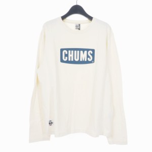 【中古】チャムス CHUMS Tシャツ 長袖 センターロゴ クルーネック L クリーム メンズ
