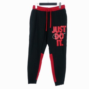 【中古】ナイキ NIKE スウェットパンツジョガーパンツ ナイロン切り替え 裏毛 JUST DO IT, ロゴ プリント M 赤 レッド