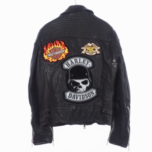 【中古】ノースビーチ NORTH BEACH カスタム ライダース レザー ジャケット ラムスキン パッチワーク M ブラック