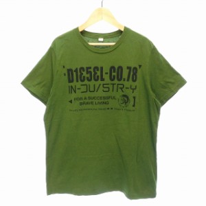 【中古】ディーゼル DIESEL Tシャツ カットソー 半袖 クルーネック ロゴ プリント コットン S 緑 グリーン メンズ