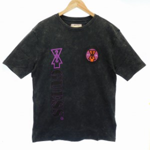 【中古】未使用品 ゲス GUESS 19 GUESSx88RISING Tシャツ 半袖 ウォッシュ加工 ロゴ プリント XS グレー 紫 メンズ