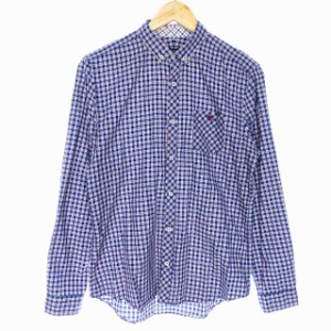 【中古】バーバリーブラックレーベル BURBERRY BLACK LABEL ボタンダウンシャツ 長袖 チェック 2 紺 ネイビー メンズ